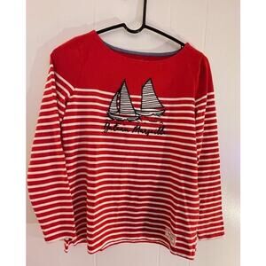 Talbots Long Sleeve Boatneck Red/White Striped Nautical Sweater Size P Medium‎